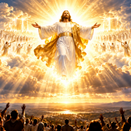 Return of Jesus Christ in heavenly glory, a biblical illustration of His promised second coming.